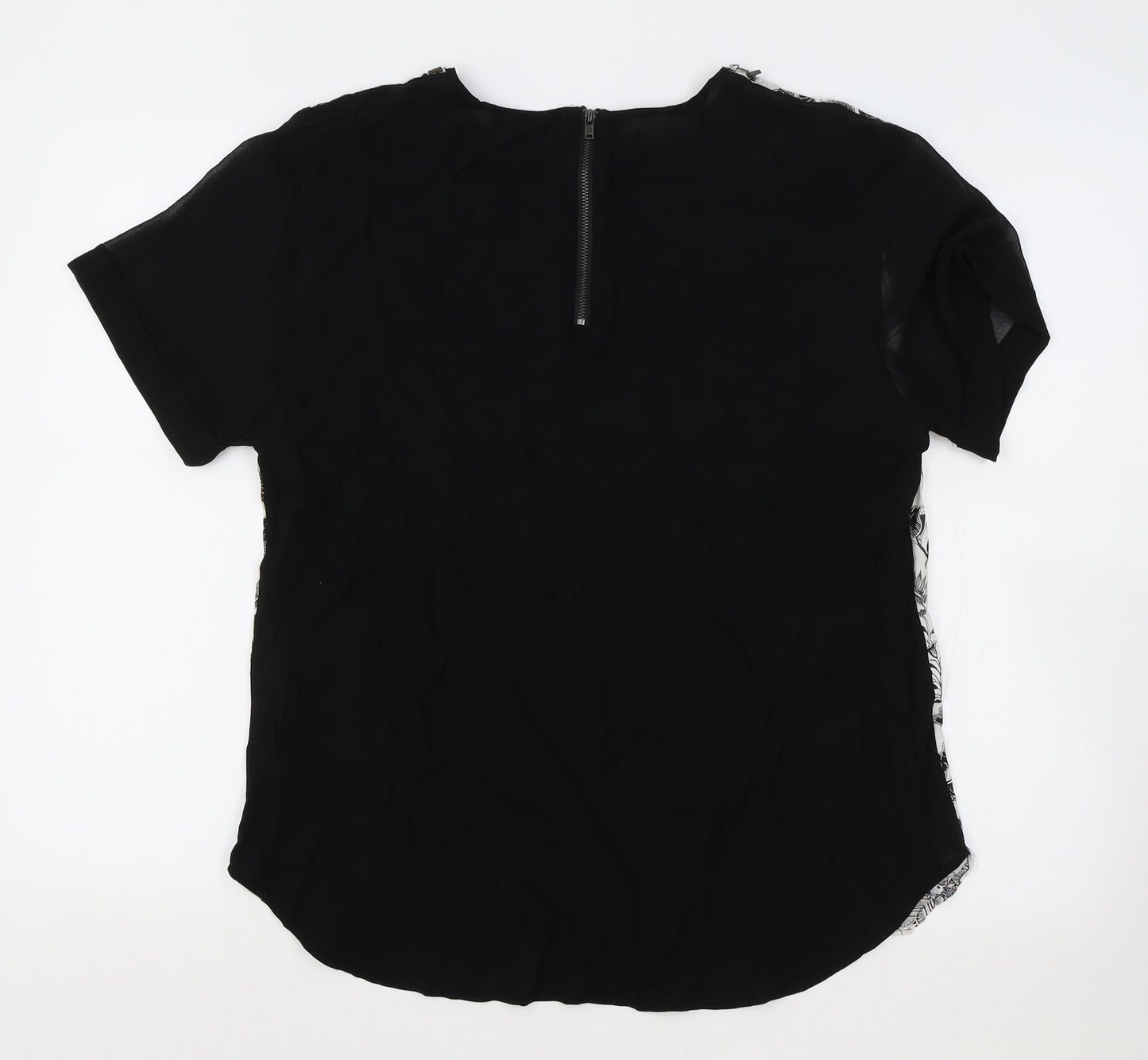 Warehouse Womens Black Geometric Polyester Basic Blouse Size 16 Round Neck
