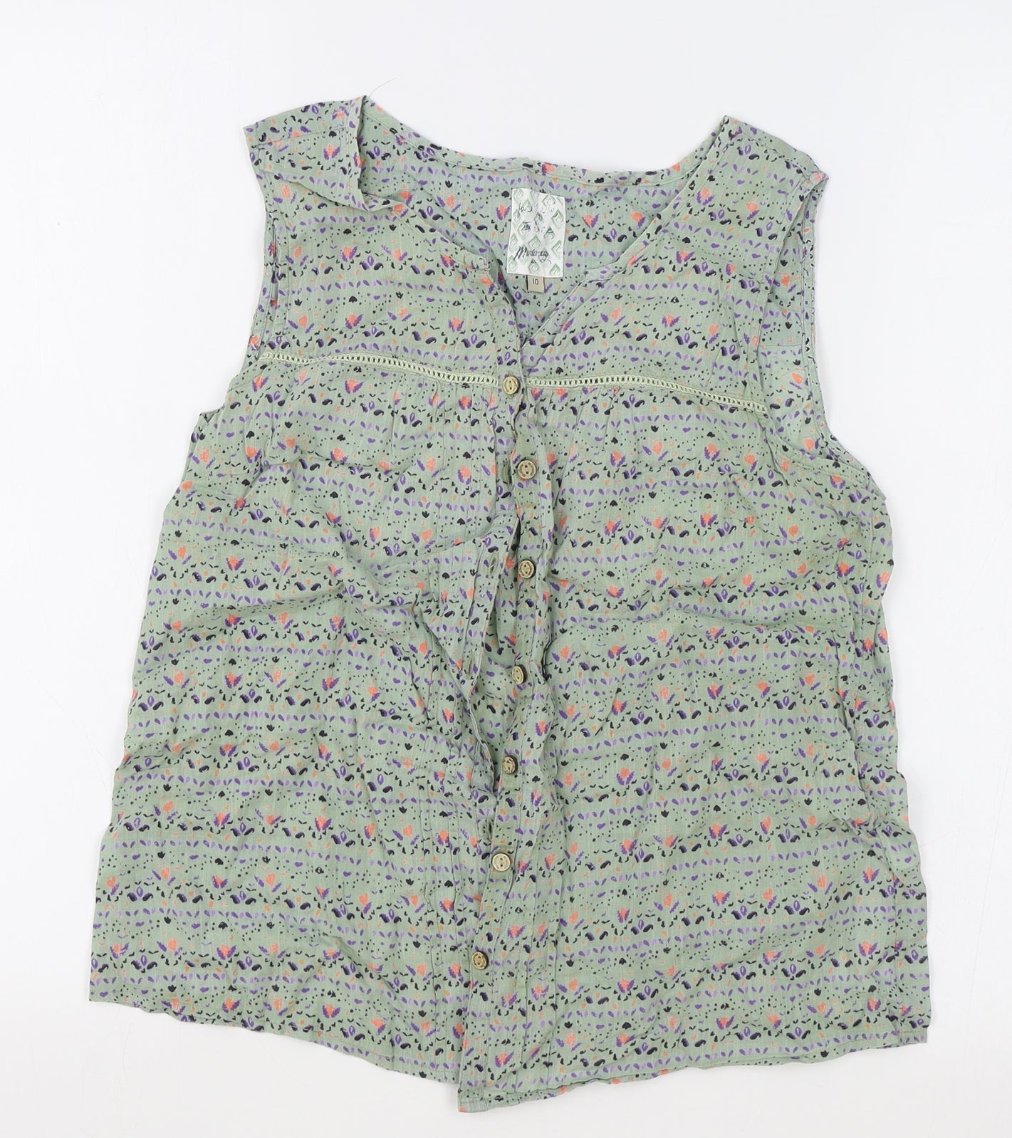 MANTARAY PRODUCTS Womens Green Geometric Cotton Camisole Tank Size 10 V-Neck