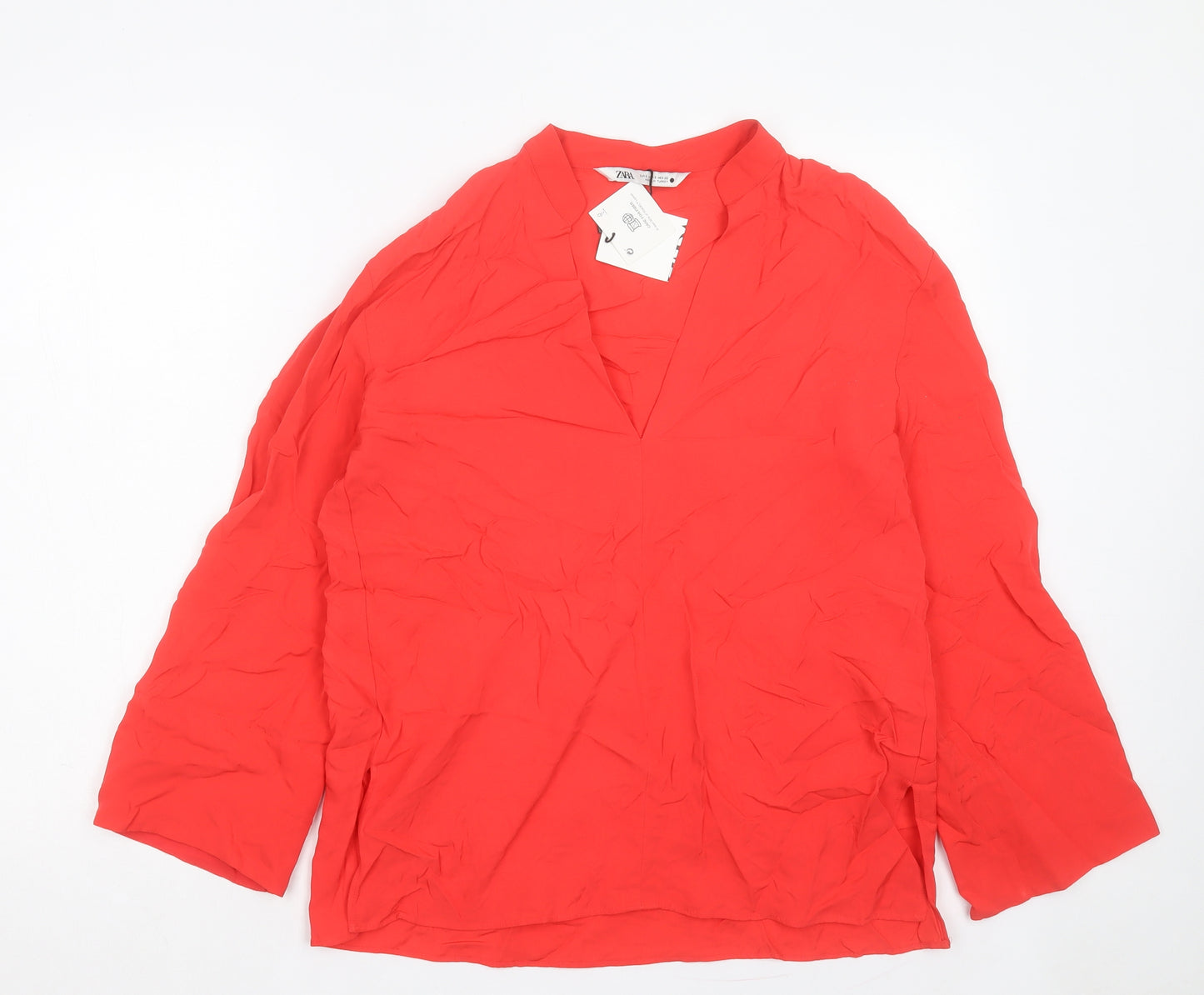Zara Womens Red Viscose Basic Blouse Size S V-Neck