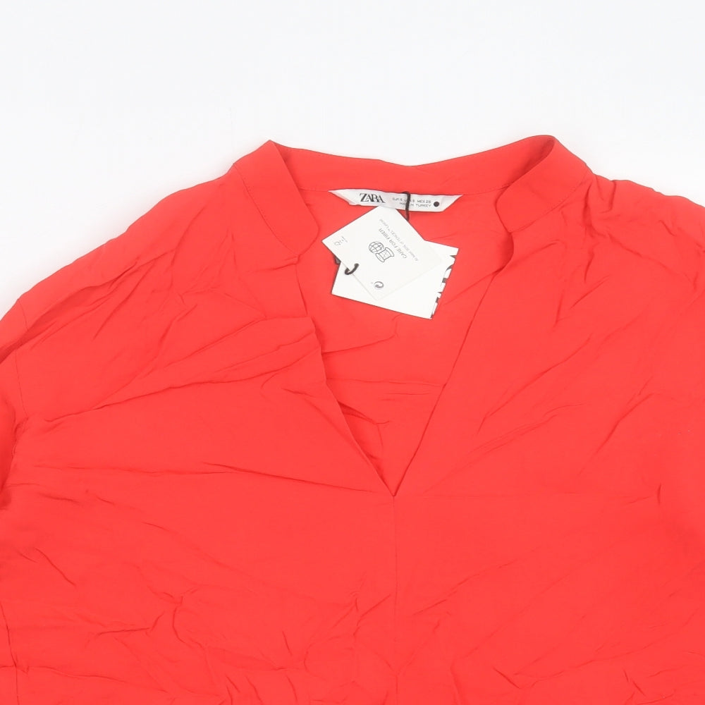 Zara Womens Red Viscose Basic Blouse Size S V-Neck