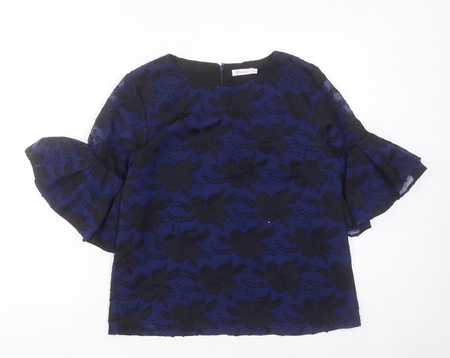 Finery Womens Blue Floral Polyester Basic Blouse Size 10 Crew Neck