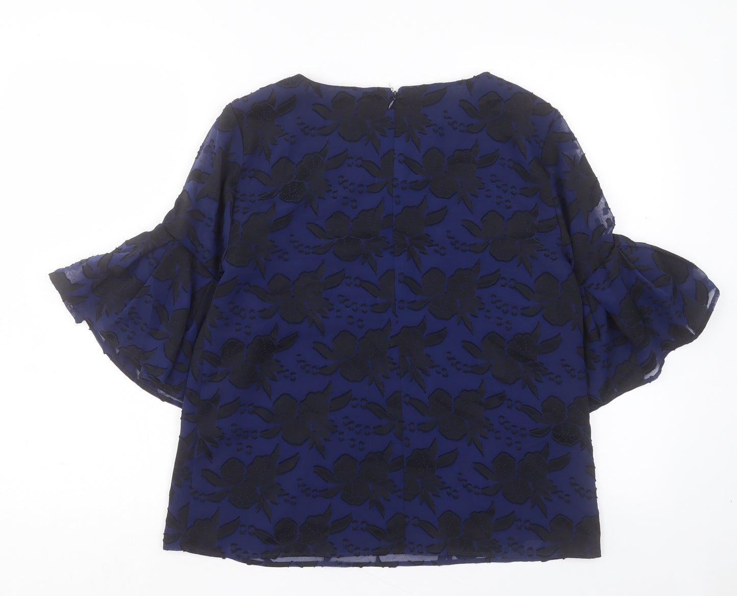 Finery Womens Blue Floral Polyester Basic Blouse Size 10 Crew Neck