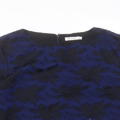 Finery Womens Blue Floral Polyester Basic Blouse Size 10 Crew Neck