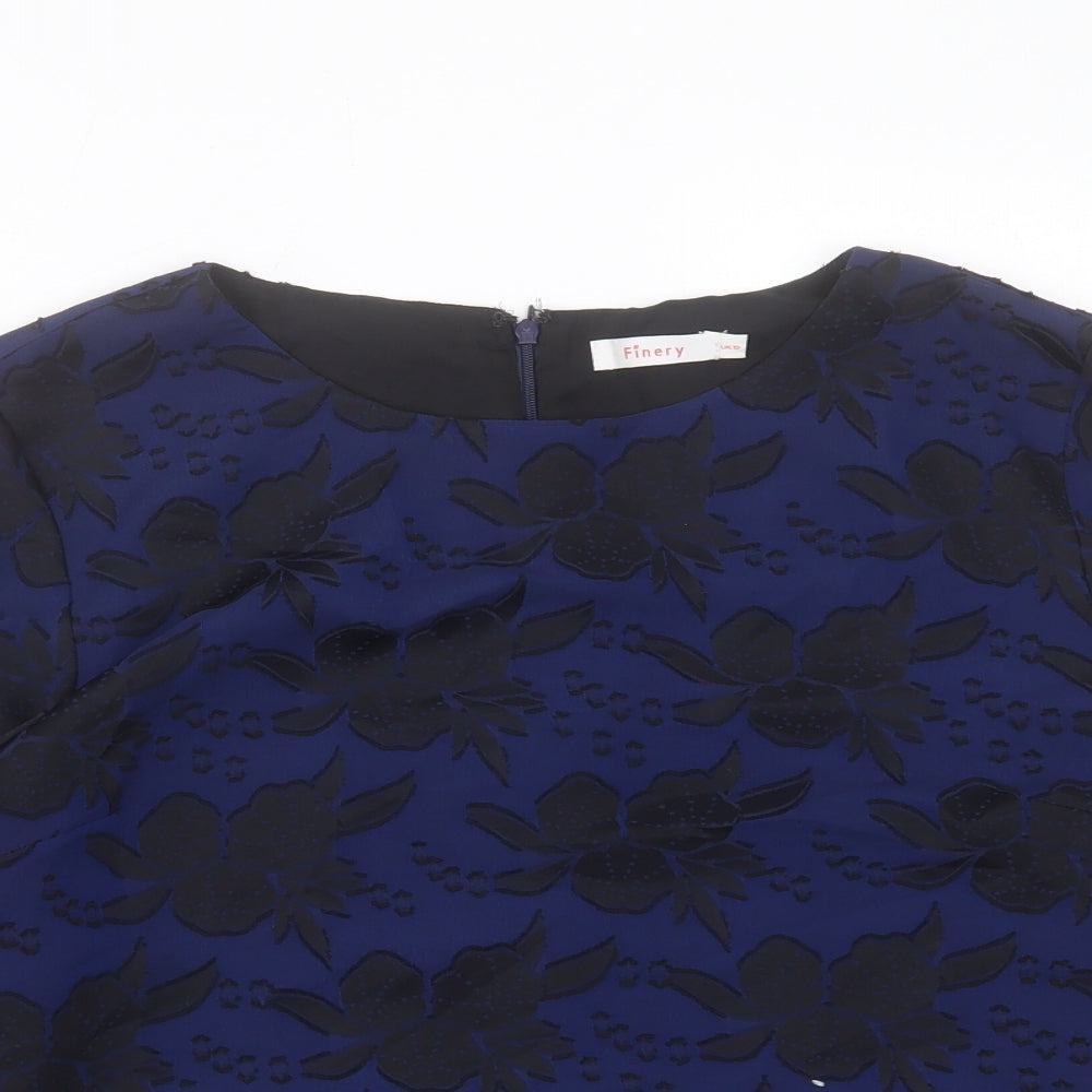 Finery Womens Blue Floral Polyester Basic Blouse Size 10 Crew Neck