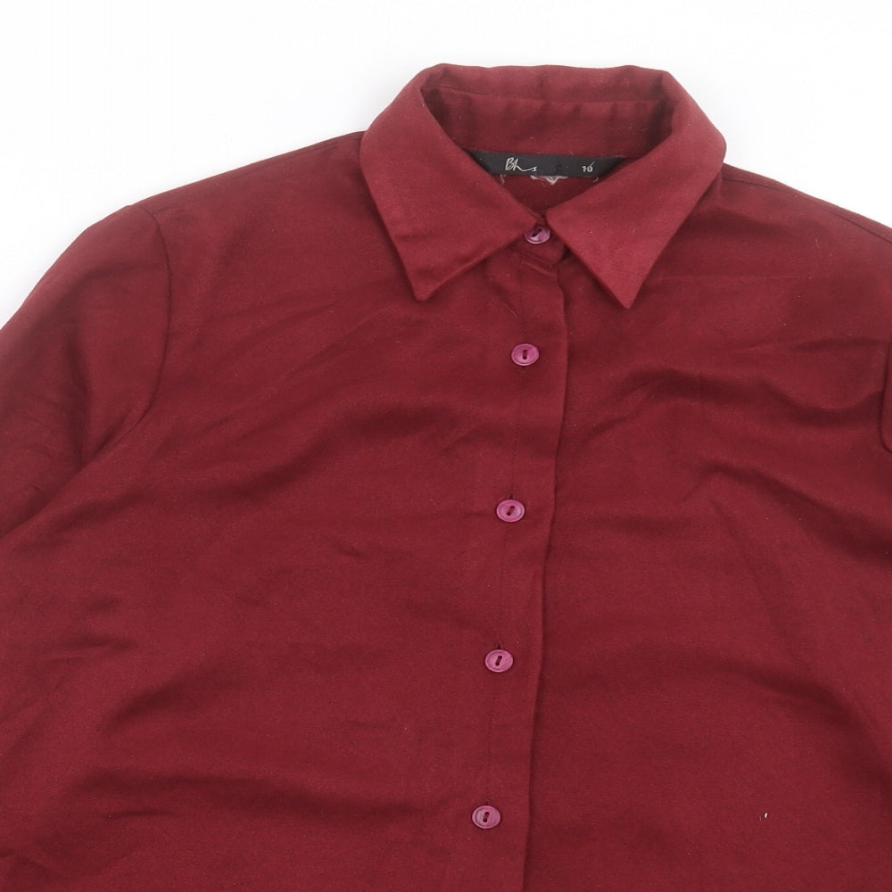 BHS Womens Red Polyester Basic Button-Up Size 10 Collared