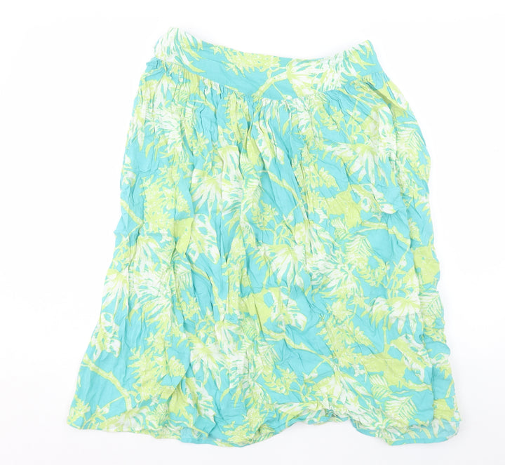 Monsoon Womens Blue Floral Viscose A-Line Skirt Size 12 Zip