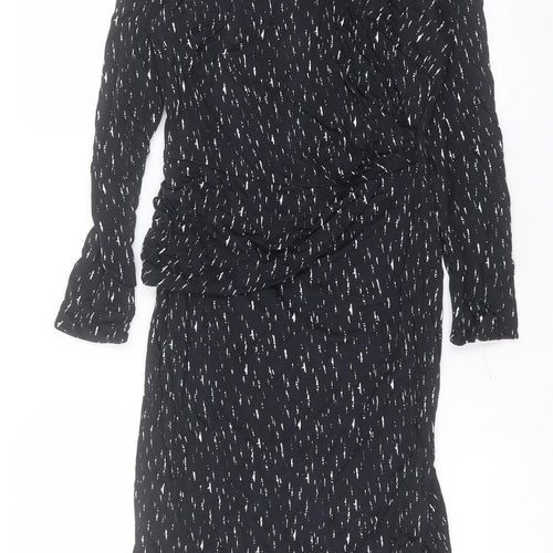 Autograph Womens Black Geometric Viscose Sheath Size 12 Crew Neck Zip