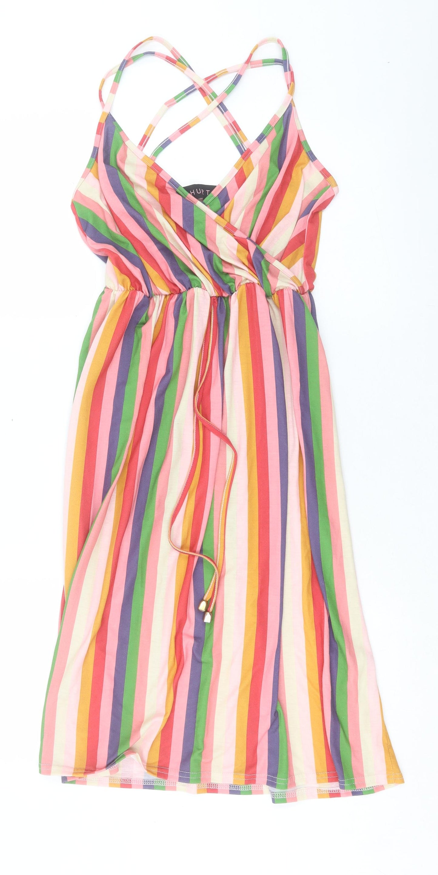Pretty Hurts Womens Multicoloured Striped Polyester A-Line Size 12 V-Neck Pullover
