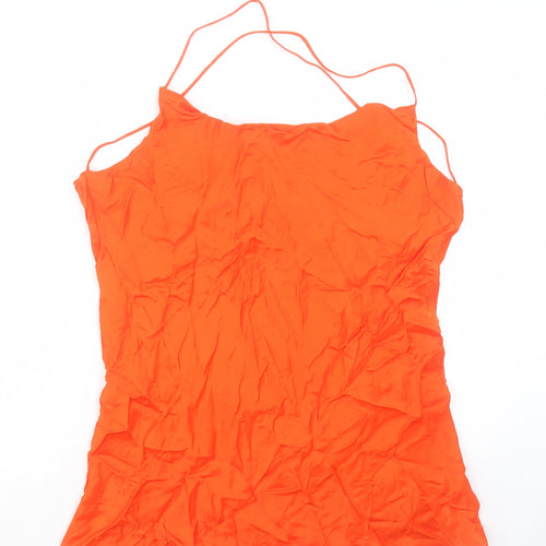 Zara Womens Orange Polyester Basic Tank Size 2XL Cowl Neck - Cross Back
