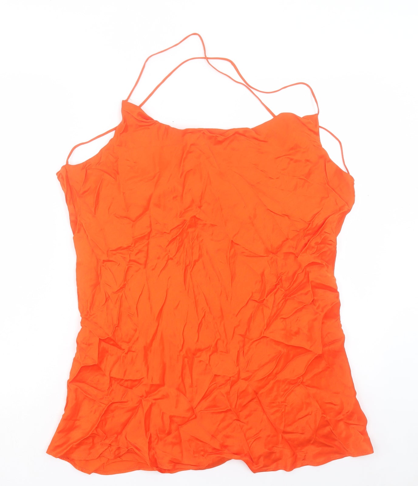 Zara Womens Orange Polyester Basic Tank Size 2XL Cowl Neck - Cross Back