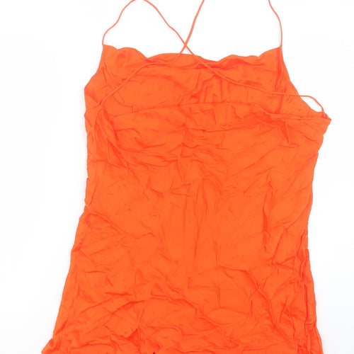 Zara Womens Orange Polyester Basic Tank Size 2XL Cowl Neck - Cross Back