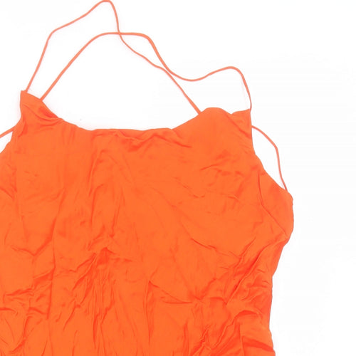 Zara Womens Orange Polyester Basic Tank Size 2XL Cowl Neck - Cross Back