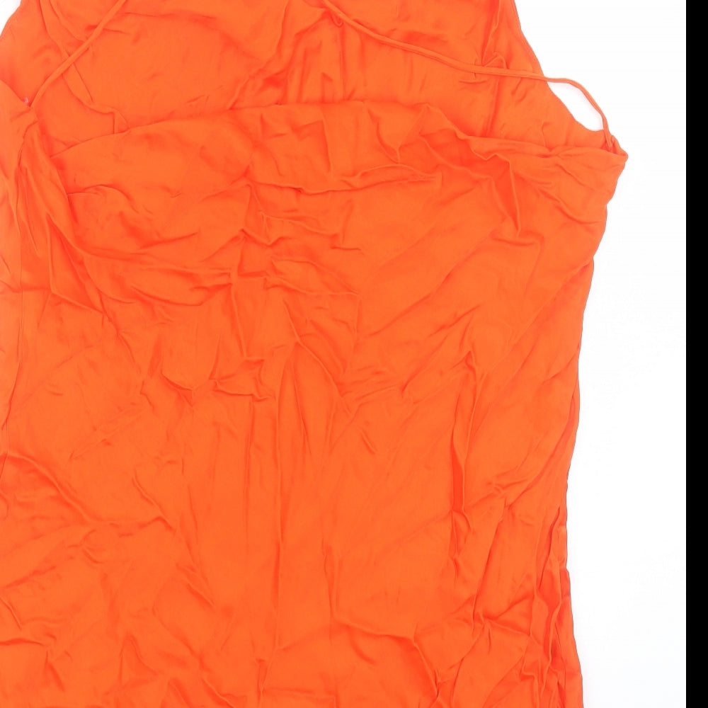 Zara Womens Orange Polyester Basic Tank Size 2XL Cowl Neck - Cross Back
