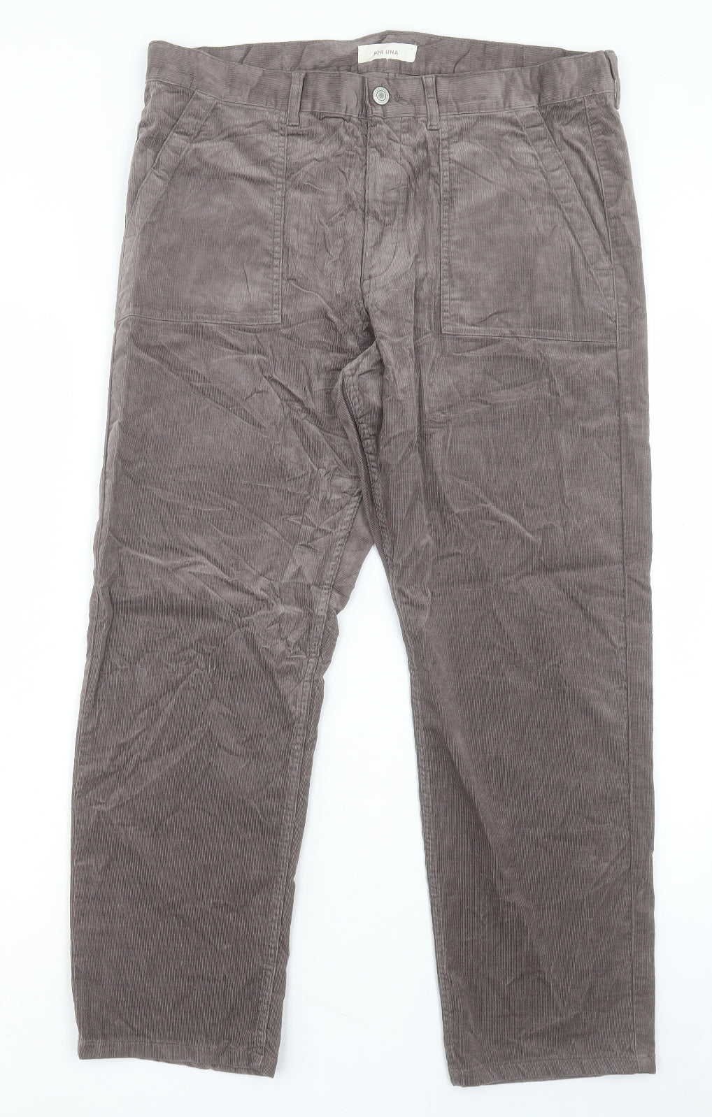 Per Una Womens Brown Cotton Trousers Size 18 L28 in Regular Button