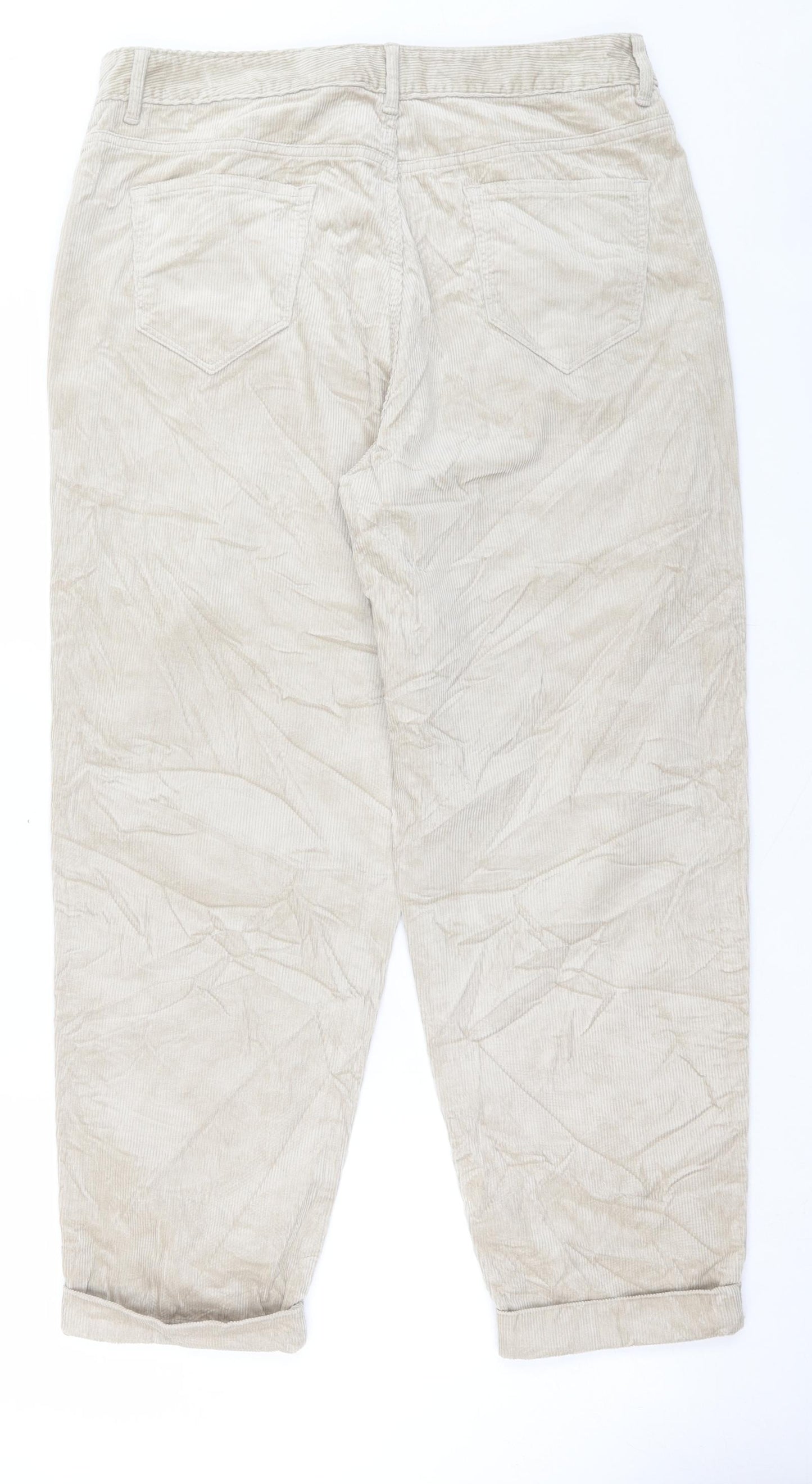 Per Una Womens Beige Cotton Trousers Size 14 L28 in Regular Button