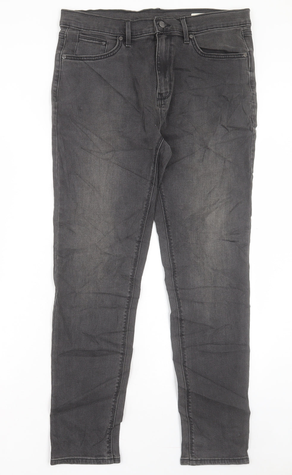 Marks and Spencer Mens Grey Cotton Skinny Jeans Size 36 in L31 in Regular Button