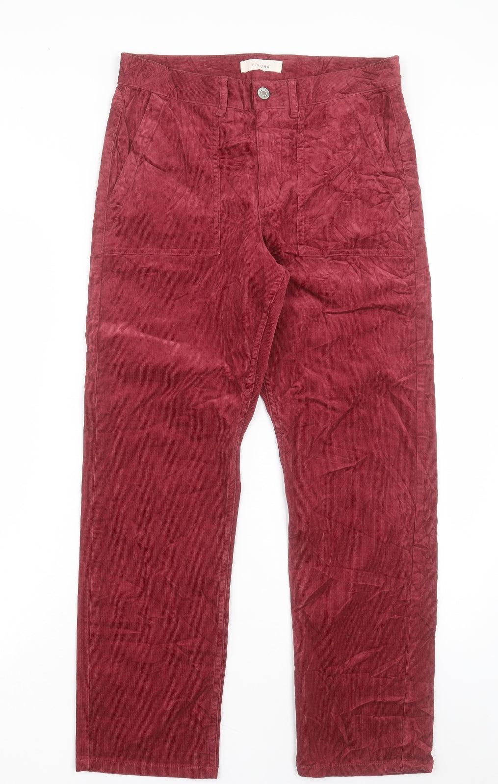 Per Una Womens Red Cotton Straight Jeans Size 12 L27 in Regular Button