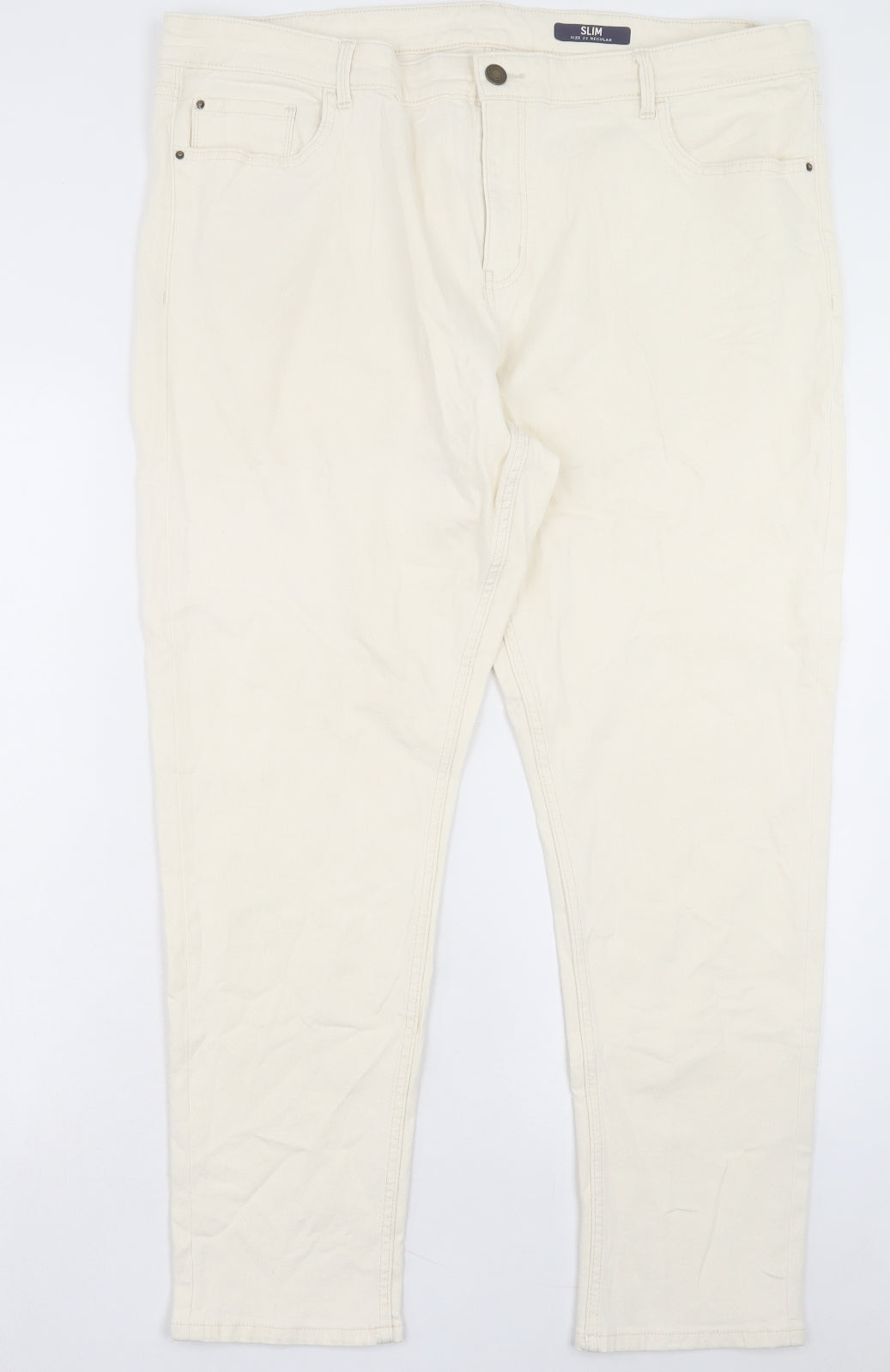 Marks and Spencer Womens Ivory Cotton Straight Jeans Size 22 L28 in Slim Button