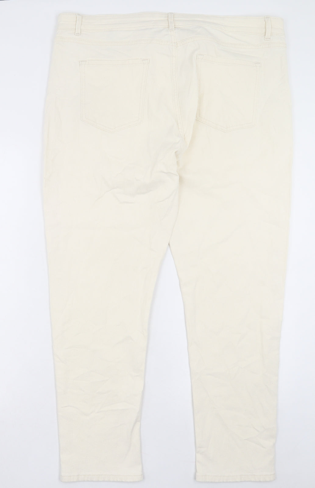 Marks and Spencer Womens Ivory Cotton Straight Jeans Size 22 L28 in Slim Button