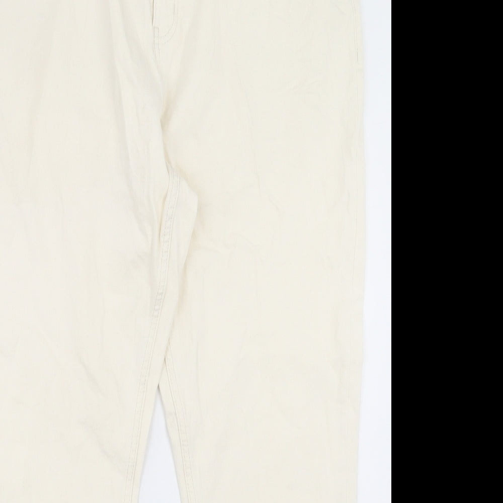 Marks and Spencer Womens Ivory Cotton Straight Jeans Size 22 L28 in Slim Button