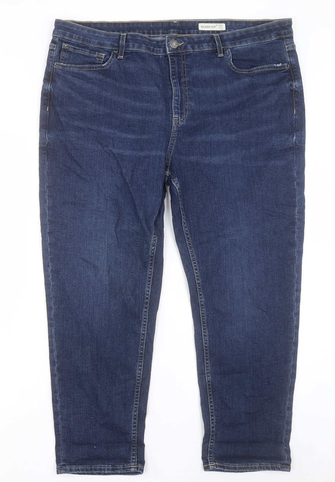 Marks and Spencer Womens Blue Cotton Straight Jeans Size 20 L25 in Slim Button - Relaxed