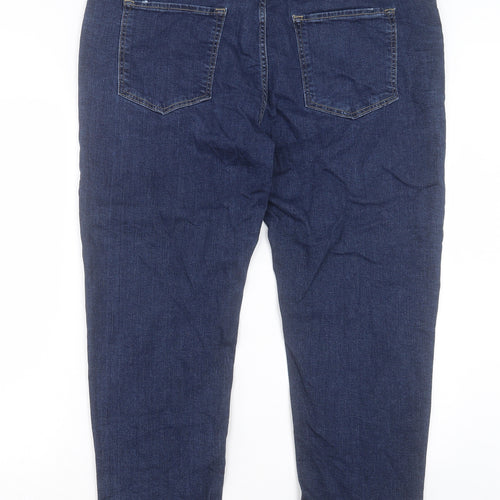 Marks and Spencer Womens Blue Cotton Straight Jeans Size 20 L25 in Slim Button - Relaxed