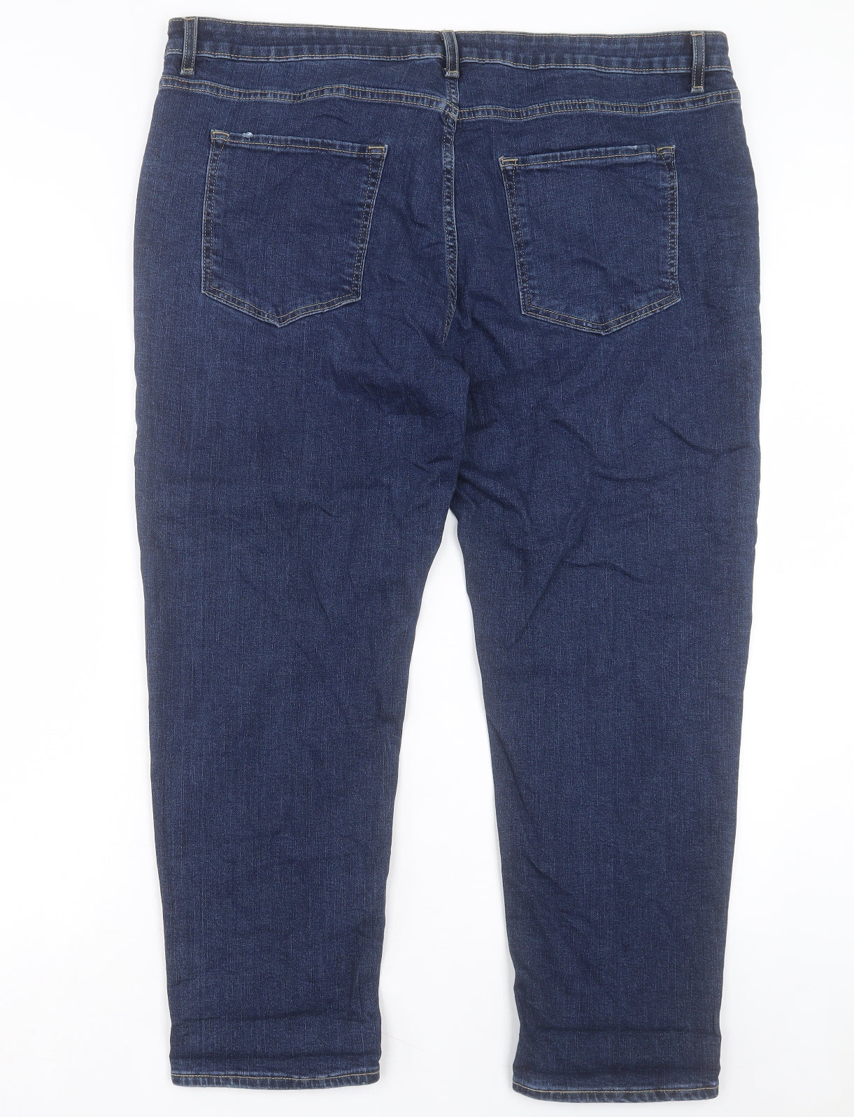 Marks and Spencer Womens Blue Cotton Straight Jeans Size 20 L25 in Slim Button - Relaxed