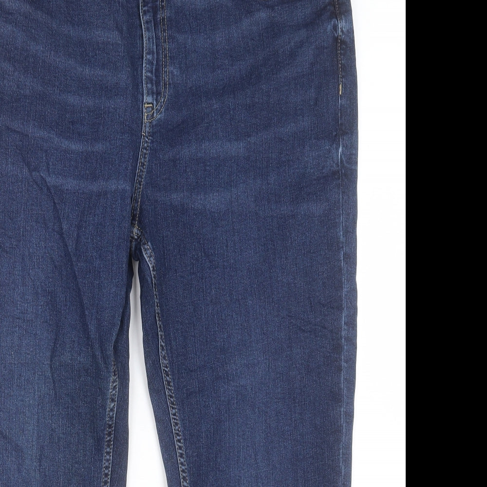 Marks and Spencer Womens Blue Cotton Straight Jeans Size 20 L25 in Slim Button - Relaxed