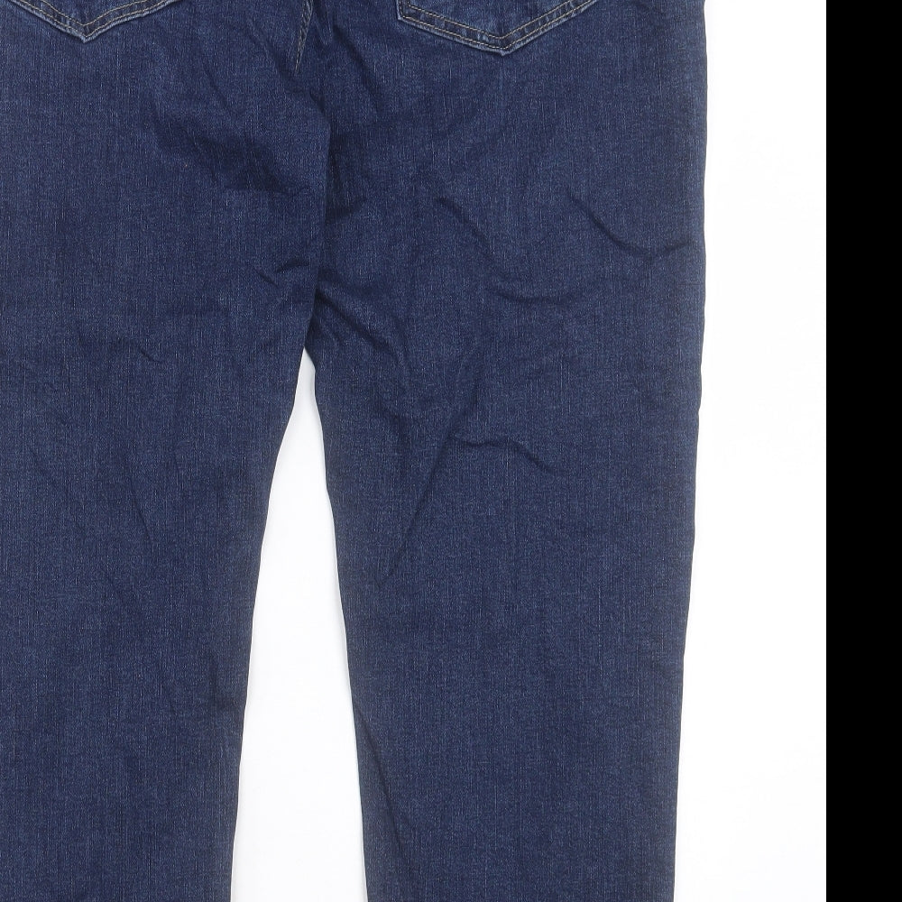 Marks and Spencer Womens Blue Cotton Straight Jeans Size 20 L25 in Slim Button - Relaxed