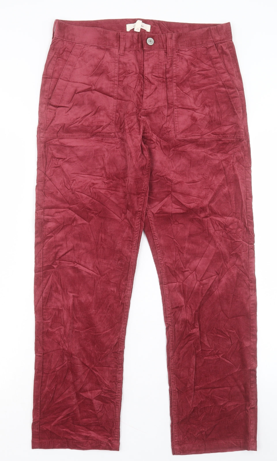 Per Una Womens Red Cotton Straight Jeans Size 14 L27 in Regular Button