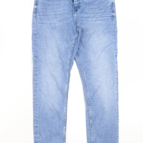 Marks and Spencer Womens Blue Cotton Straight Jeans Size 12 L27 in Slim Button