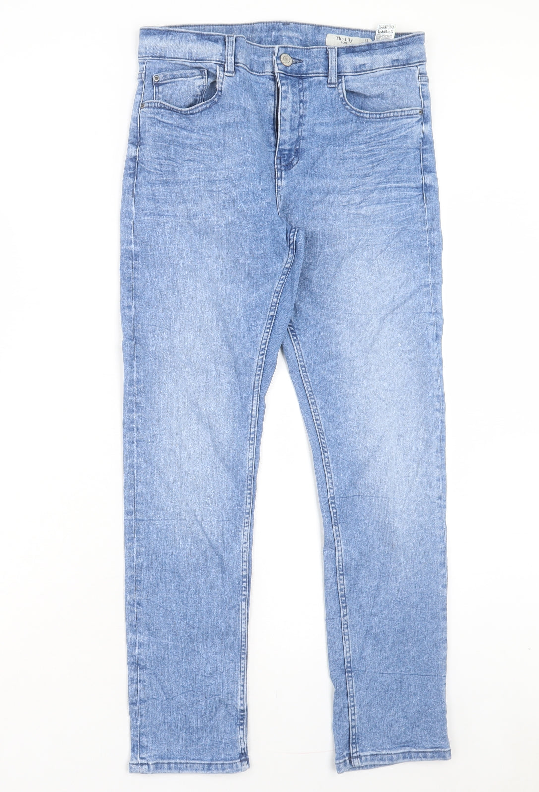 Marks and Spencer Womens Blue Cotton Straight Jeans Size 12 L27 in Slim Button