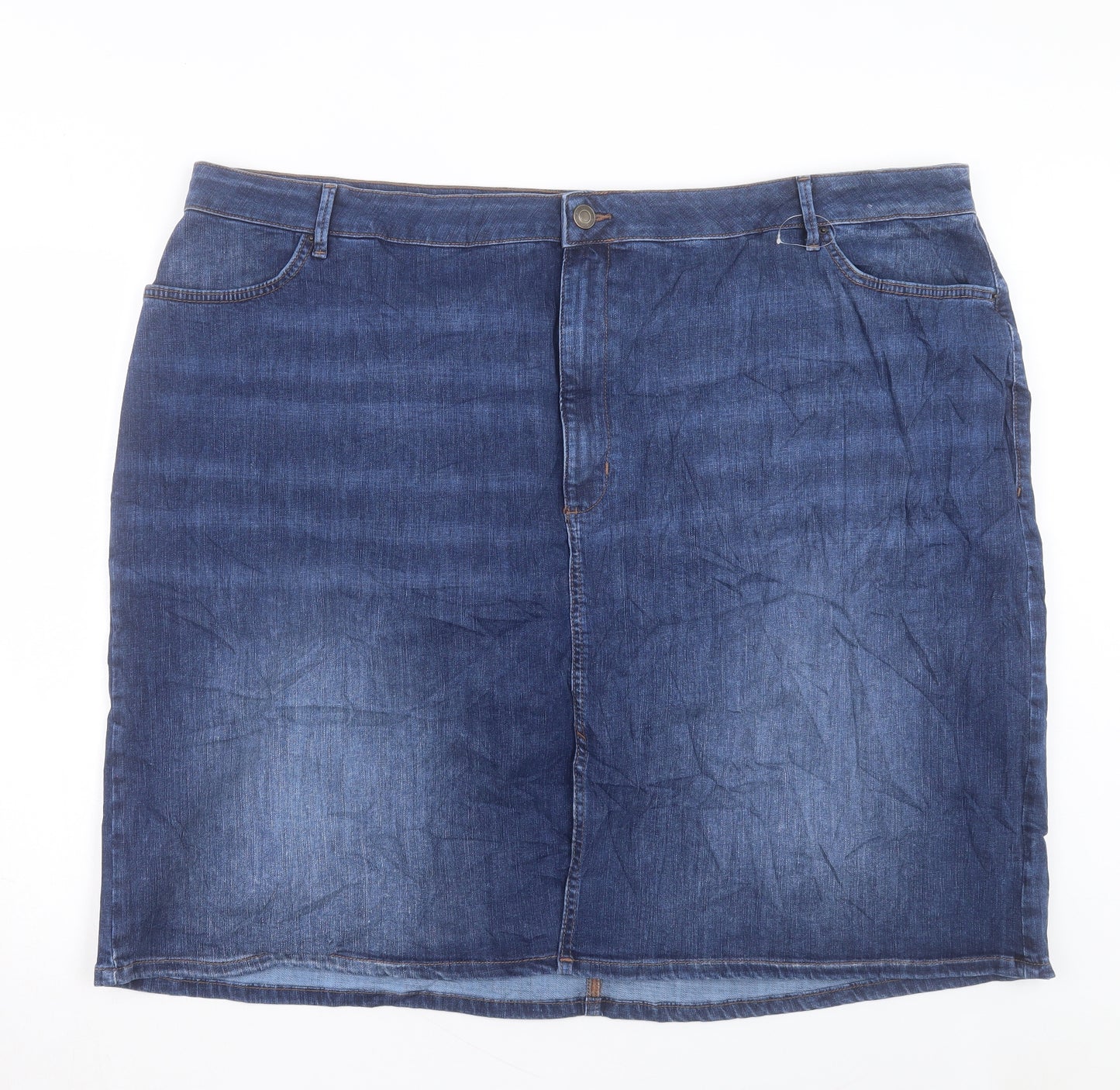 Marks and Spencer Womens Blue Cotton A-Line Skirt Size 30 Button