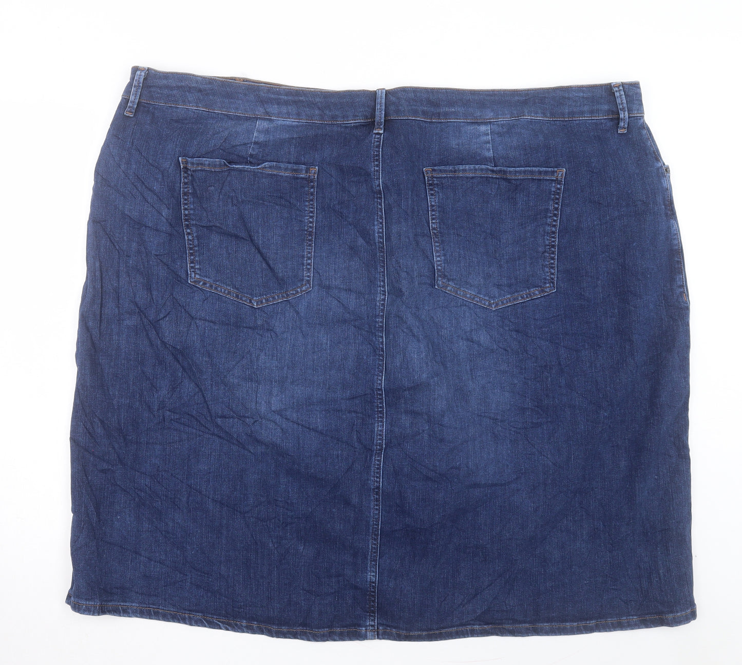 Marks and Spencer Womens Blue Cotton A-Line Skirt Size 30 Button