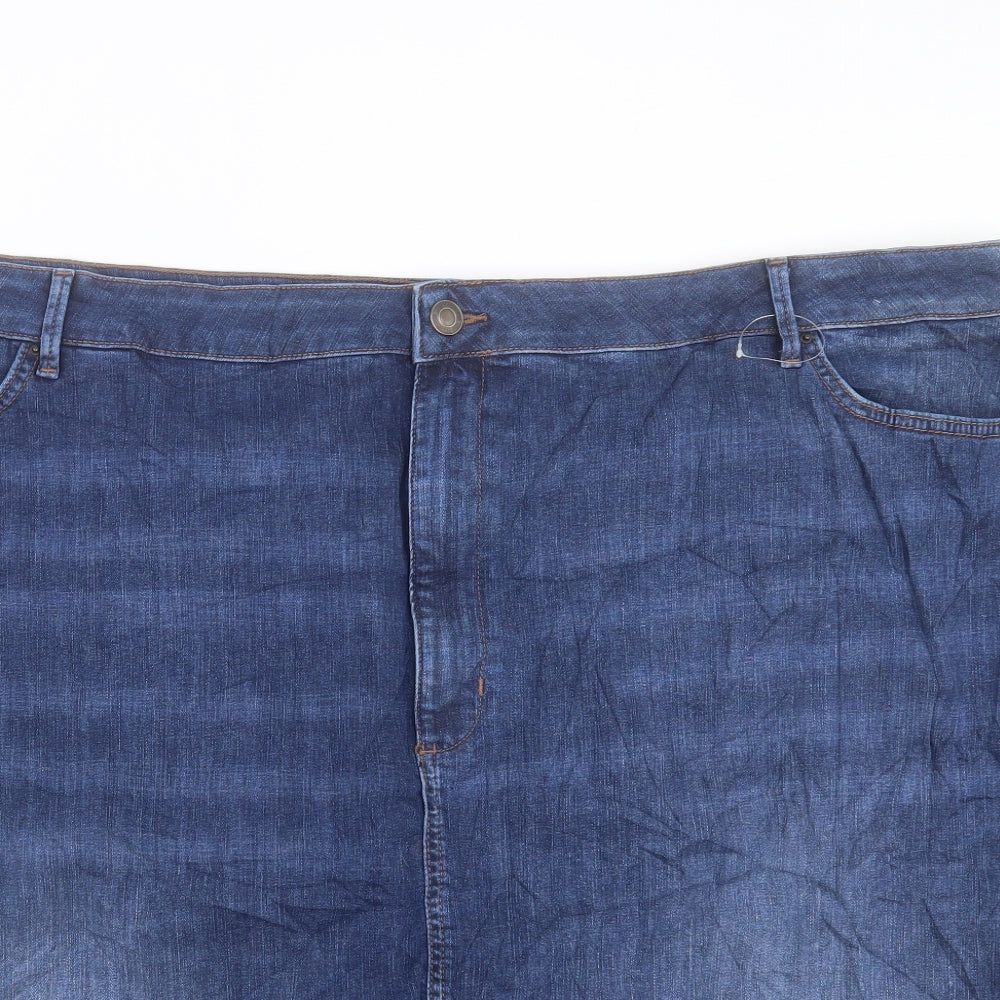 Marks and Spencer Womens Blue Cotton A-Line Skirt Size 30 Button
