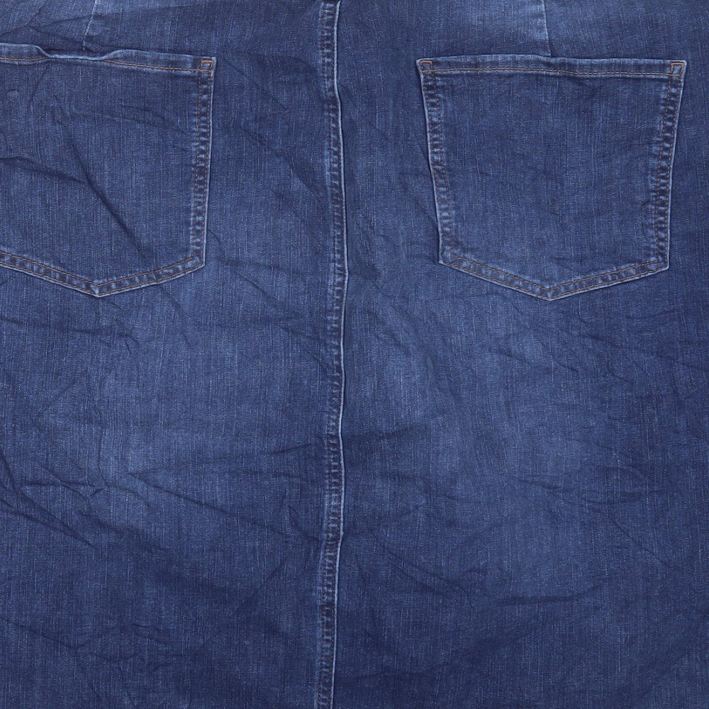 Marks and Spencer Womens Blue Cotton A-Line Skirt Size 30 Button