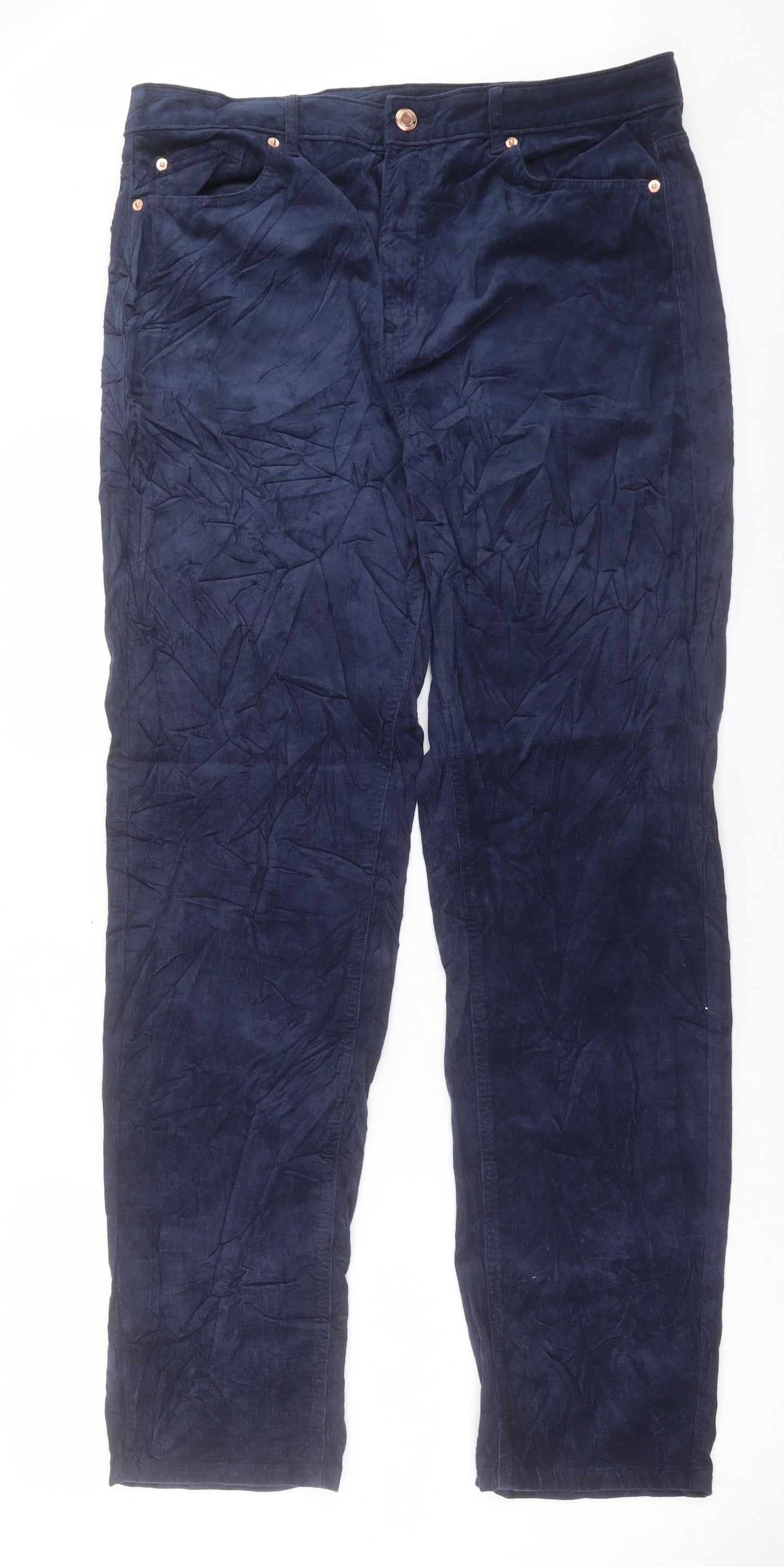 Marks and Spencer Womens Blue Cotton Straight Jeans Size 16 L32 in Regular Button