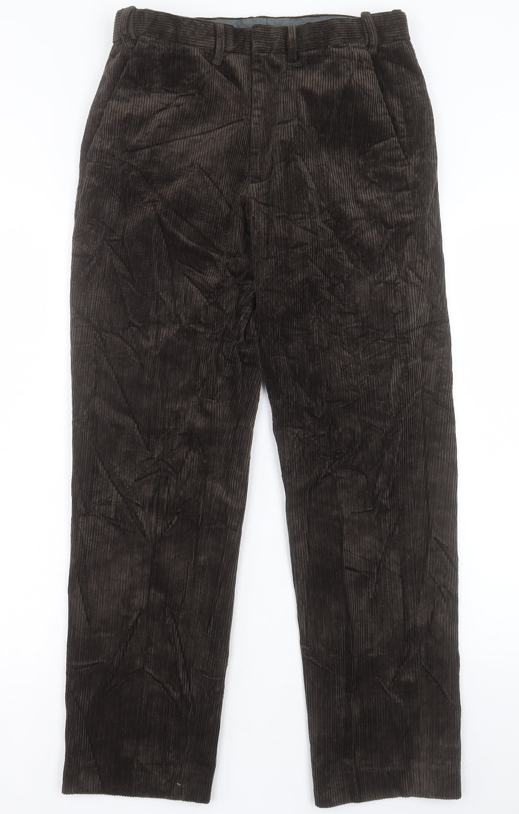 Marks and Spencer Mens Green Cotton Trousers Size 30 in L29 in Regular Hook & Eye - Short Leg