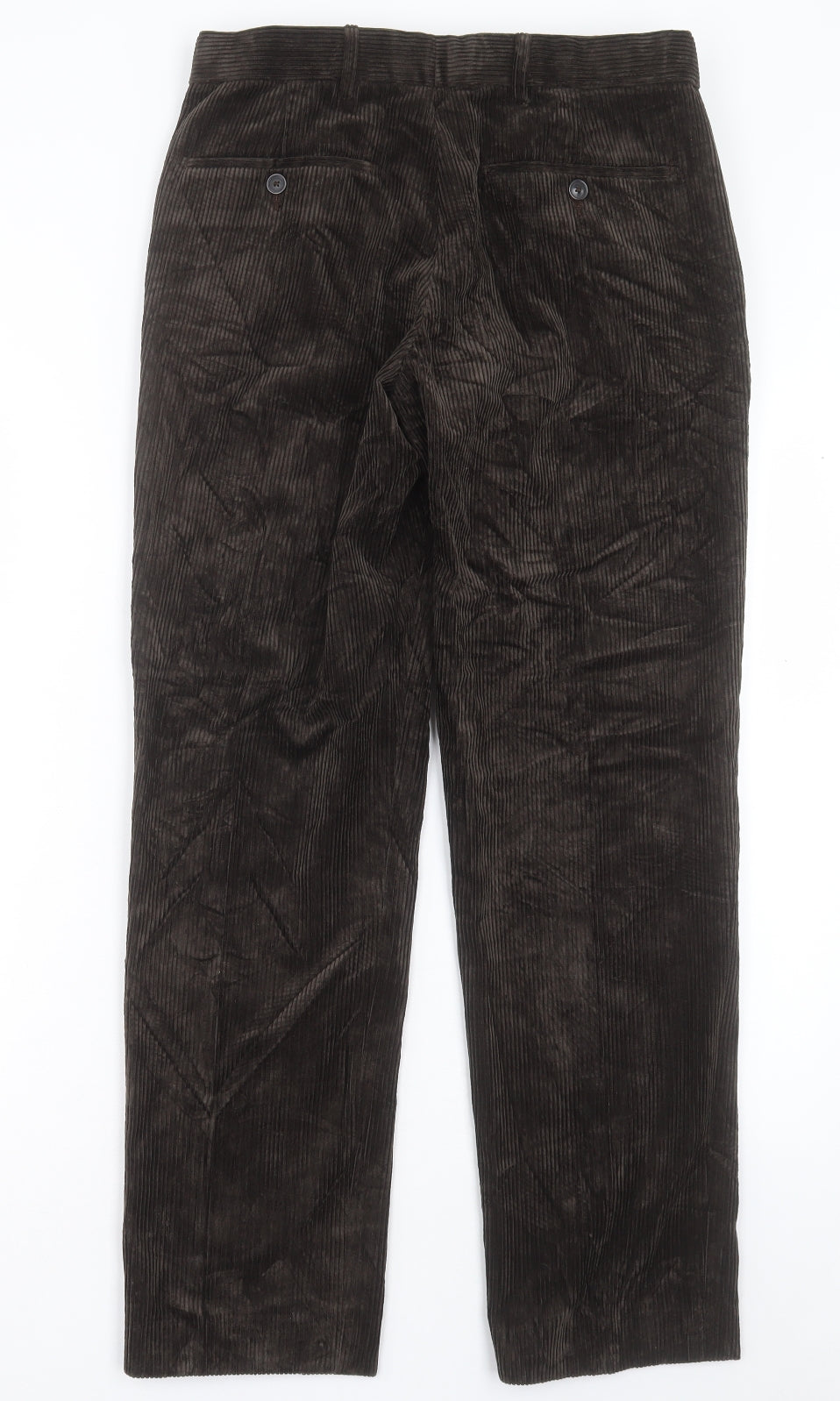 Marks and Spencer Mens Green Cotton Trousers Size 30 in L29 in Regular Hook & Eye - Short Leg