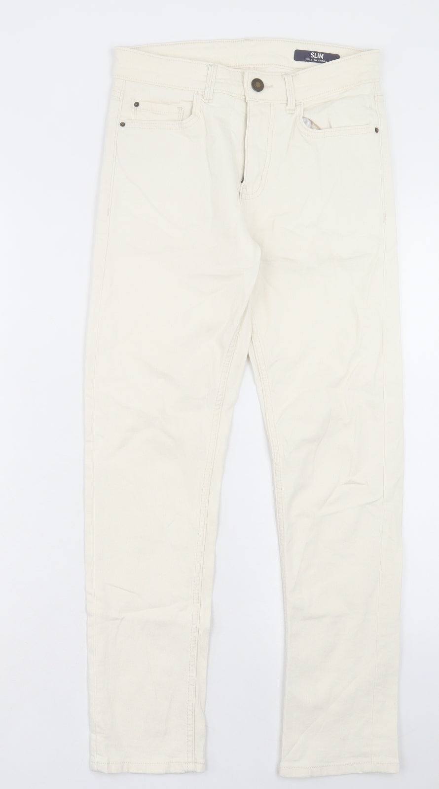 Marks and Spencer Womens Beige Cotton Straight Jeans Size 10 L27 in Slim Button