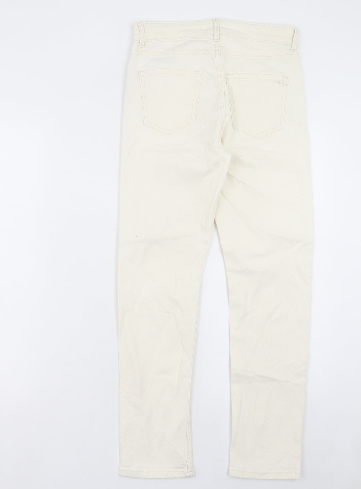 Marks and Spencer Womens Beige Cotton Straight Jeans Size 10 L27 in Slim Button
