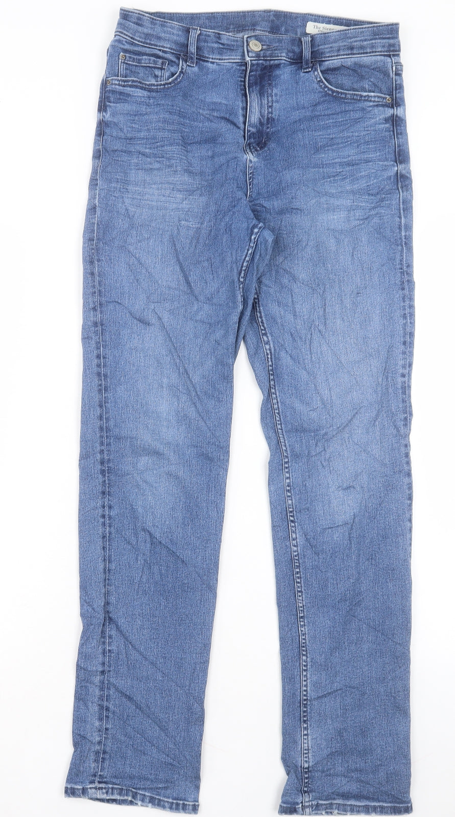 Marks and Spencer Womens Blue Cotton Straight Jeans Size 10 L30 in Regular Button