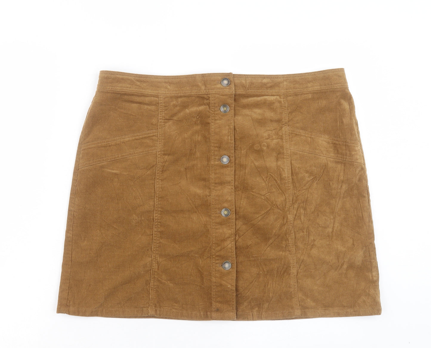 Marks and Spencer Womens Brown Cotton A-Line Skirt Size 16 Button