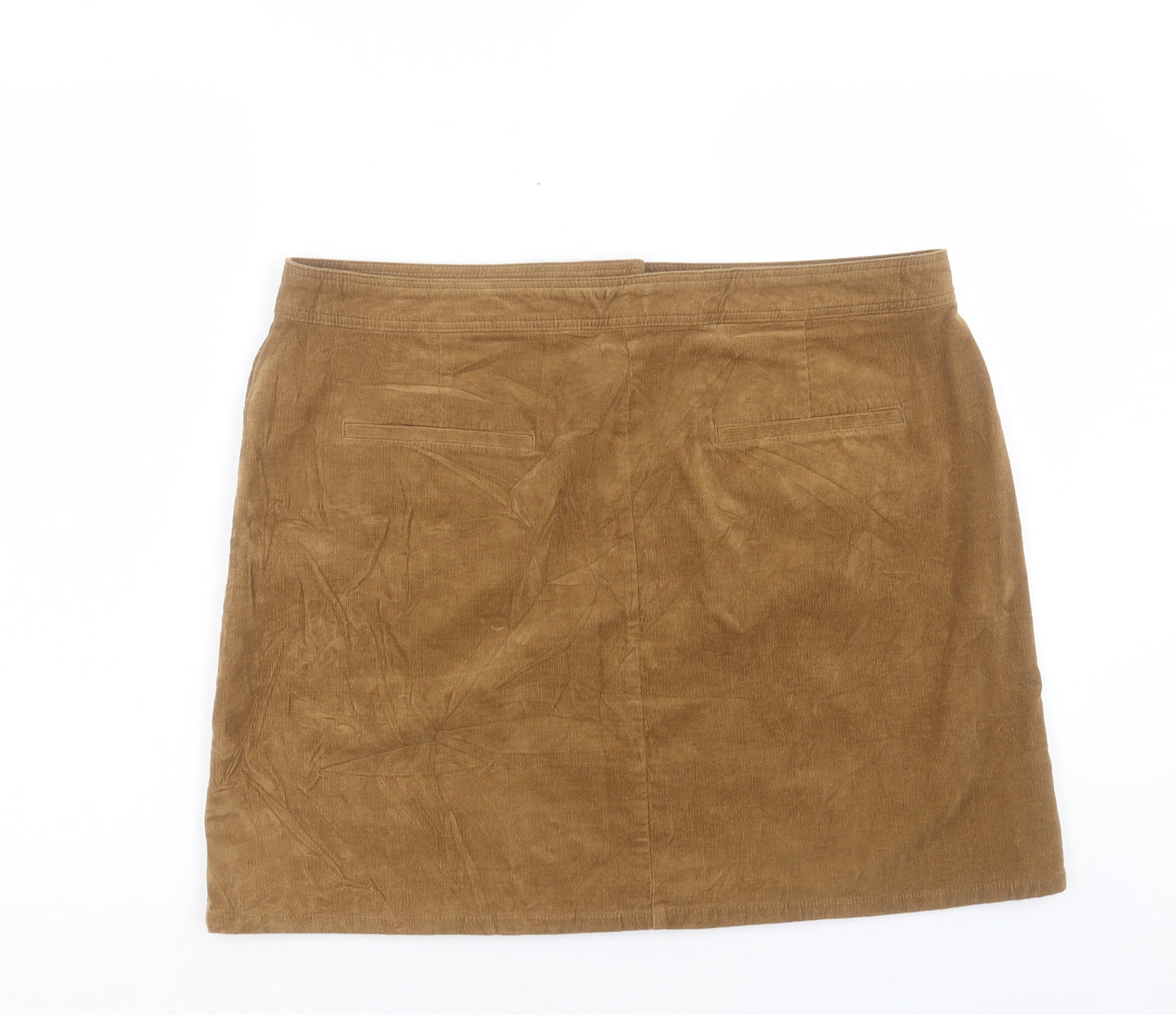 Marks and Spencer Womens Brown Cotton A-Line Skirt Size 16 Button