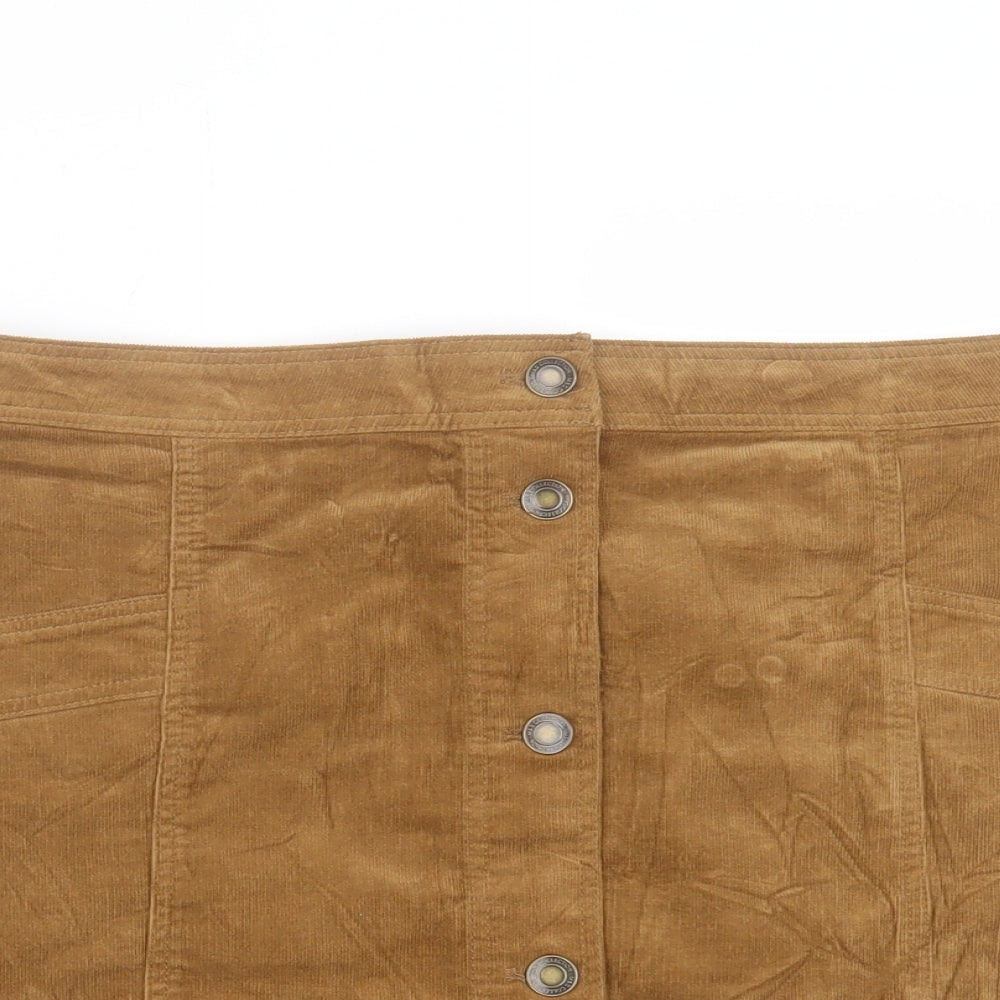 Marks and Spencer Womens Brown Cotton A-Line Skirt Size 16 Button
