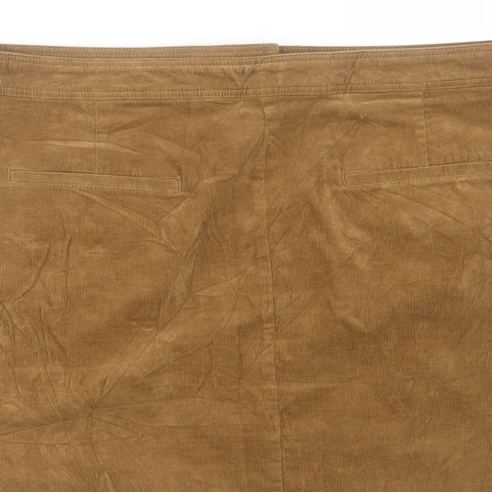 Marks and Spencer Womens Brown Cotton A-Line Skirt Size 16 Button