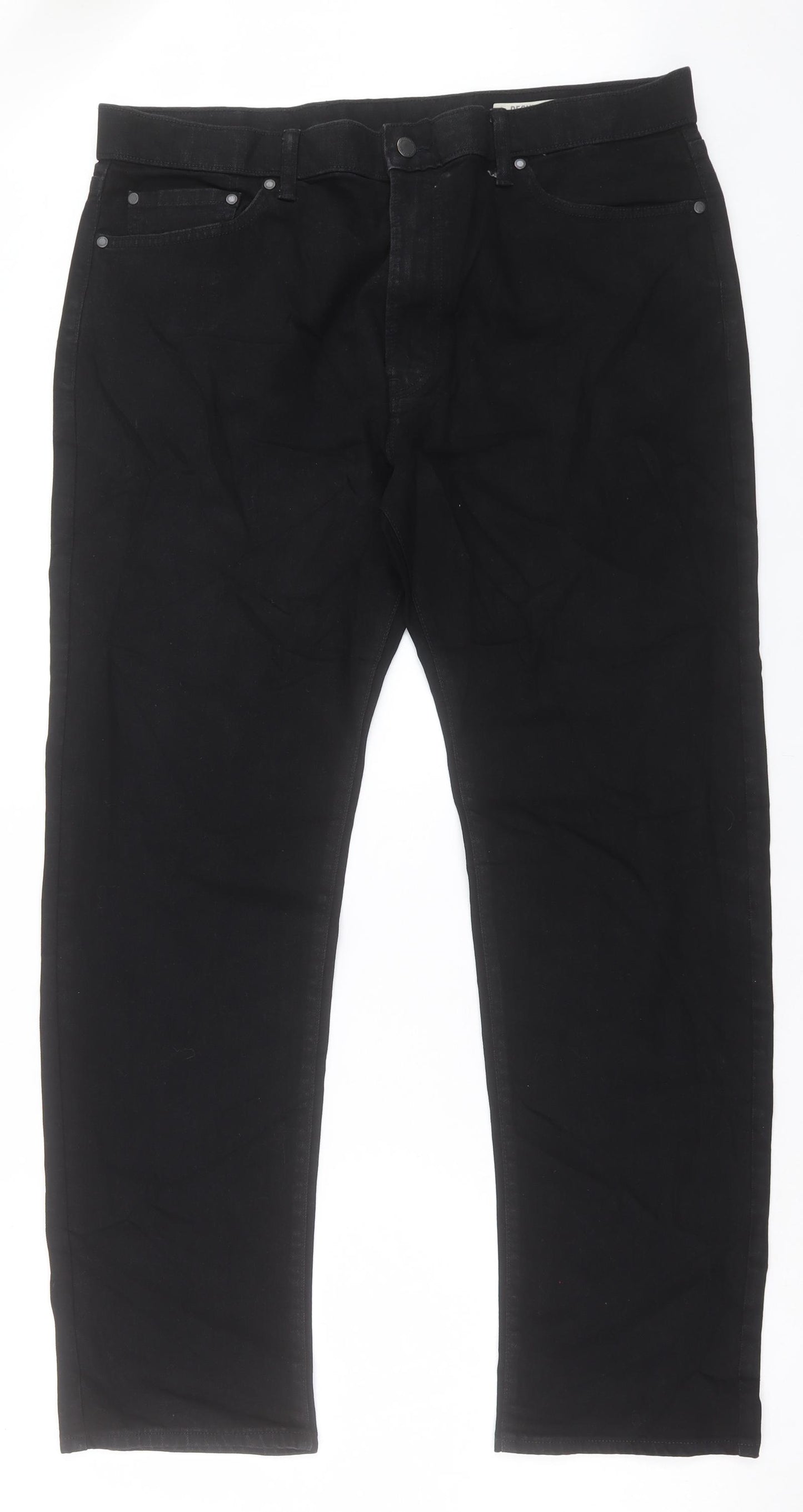 Marks and Spencer Mens Black Cotton Straight Jeans Size 38 in L31 in Regular Button