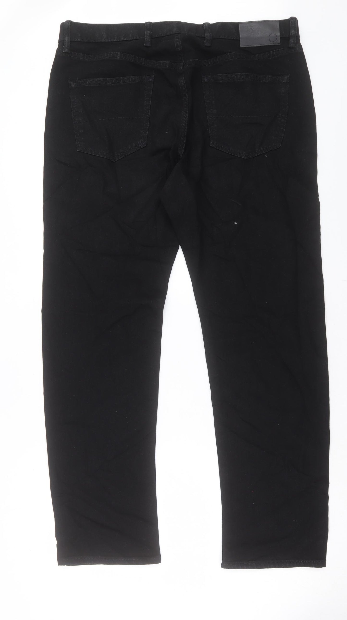 Marks and Spencer Mens Black Cotton Straight Jeans Size 38 in L31 in Regular Button