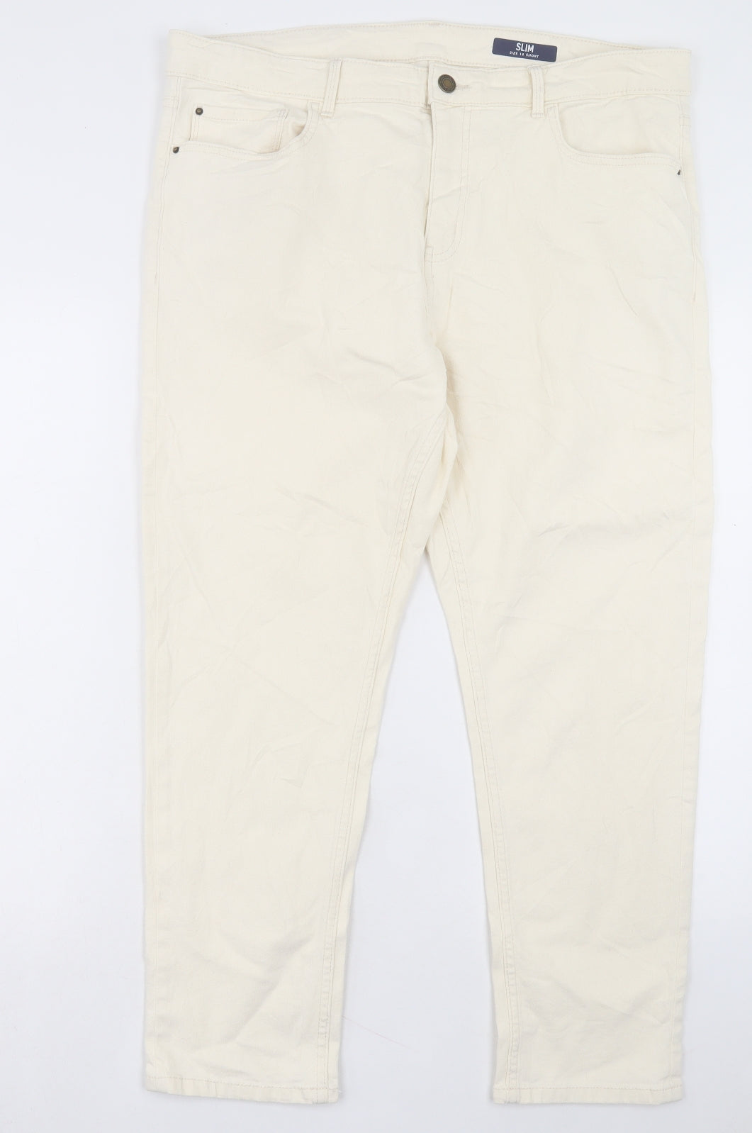 Marks and Spencer Womens Beige Cotton Straight Jeans Size 18 L27 in Slim Button