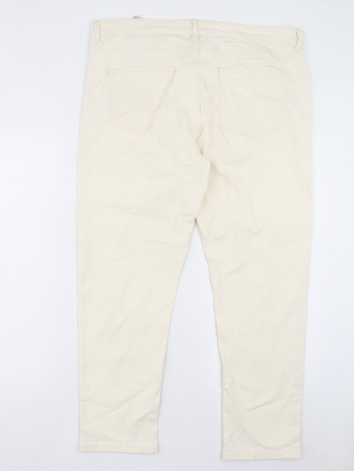 Marks and Spencer Womens Beige Cotton Straight Jeans Size 18 L27 in Slim Button